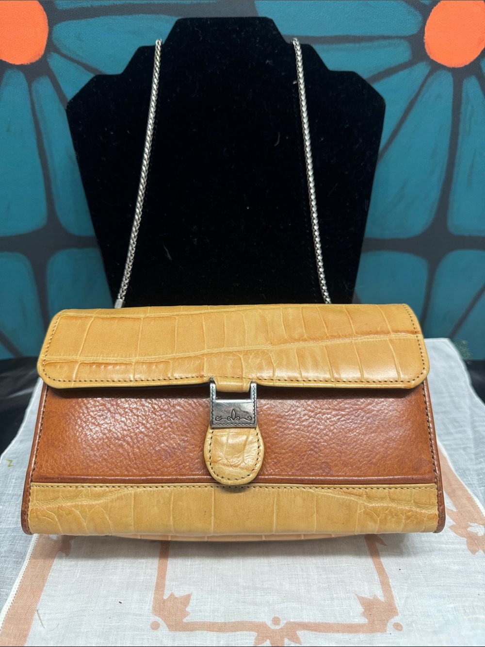 Vintage Brighton Croc Embssed Leather Organizer Crossbody Bag 90s Y2K